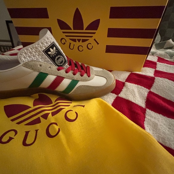 Gucci adidas gazelle shoes in white red and green